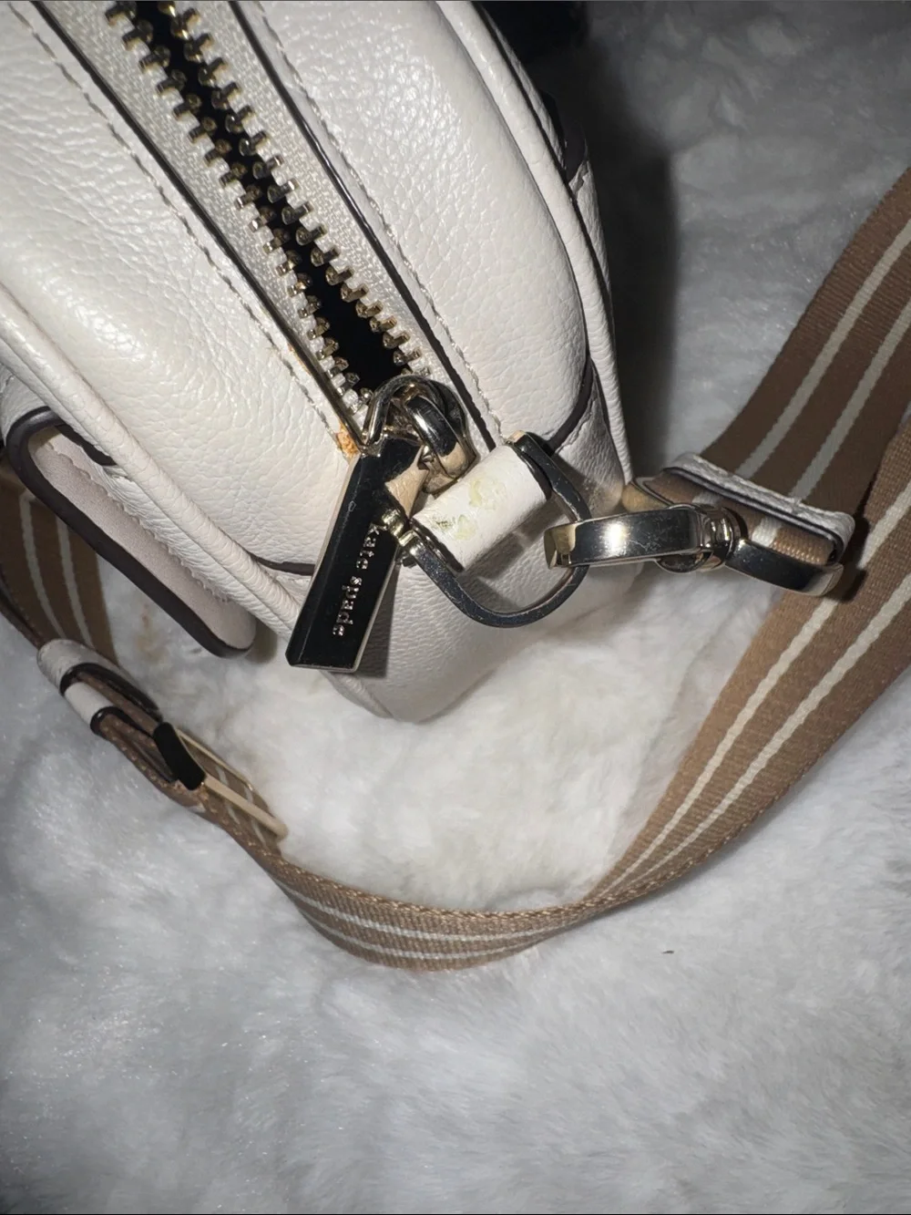 kate spade Cream Leather Crossbody with Striped Strap
